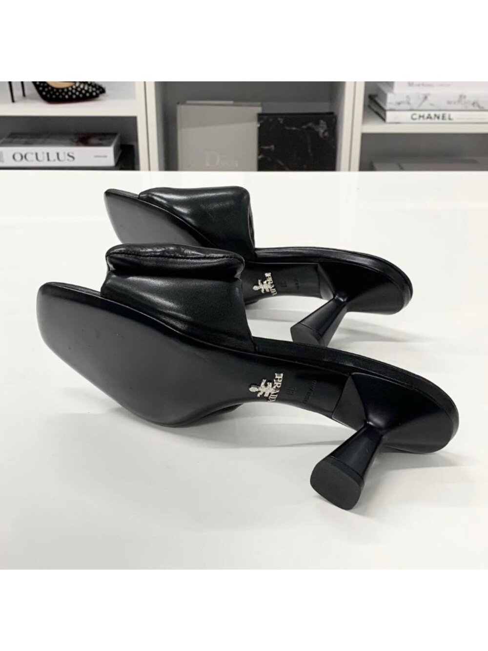 Prada Triangle Logo Padded Nappa Leather Sandals Black - Picture 7 of 10